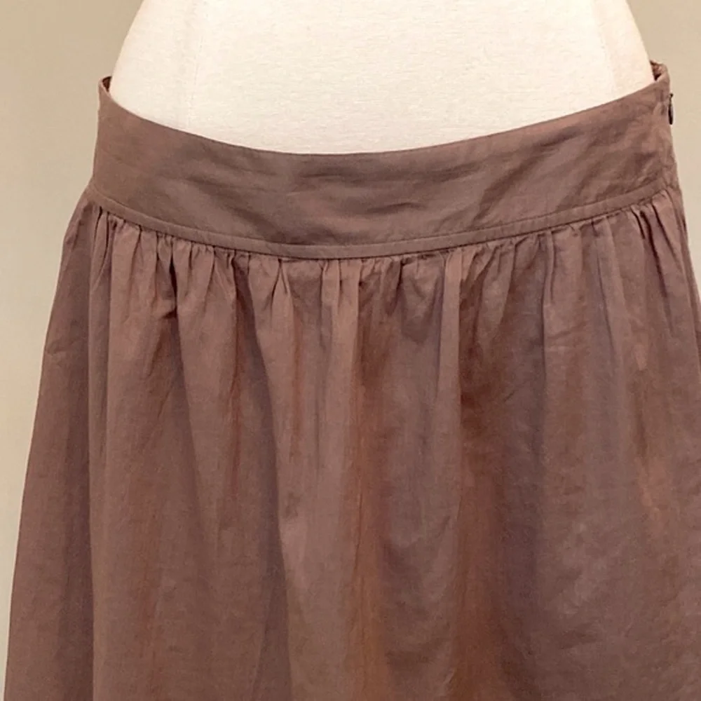 LOFT Brown Wide Waist Tiered Pleated 100% Cotton Lined Casual Skirt Size 12 - Picture 2 of 7